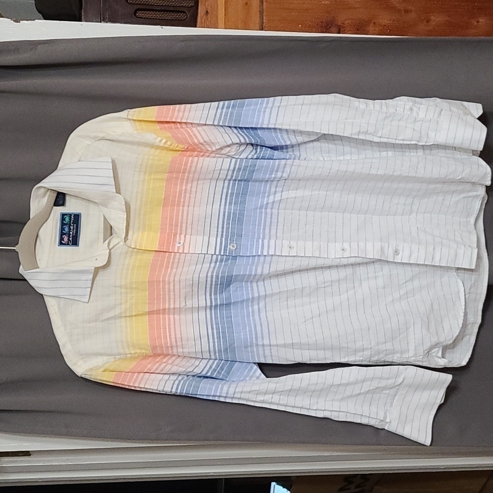 Charleston Threads Mens Shirt Longsleeve Button Up Cotton Colorful Striped L EUC